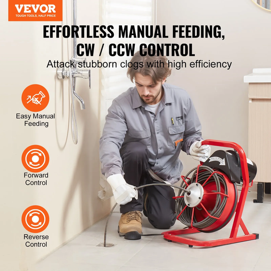 OPen Box VEVOR Drain Cleaner Machine 50FT x 3/8 Inch, Sewer Snake Auger Manual Feed, 250W Electric,-$200