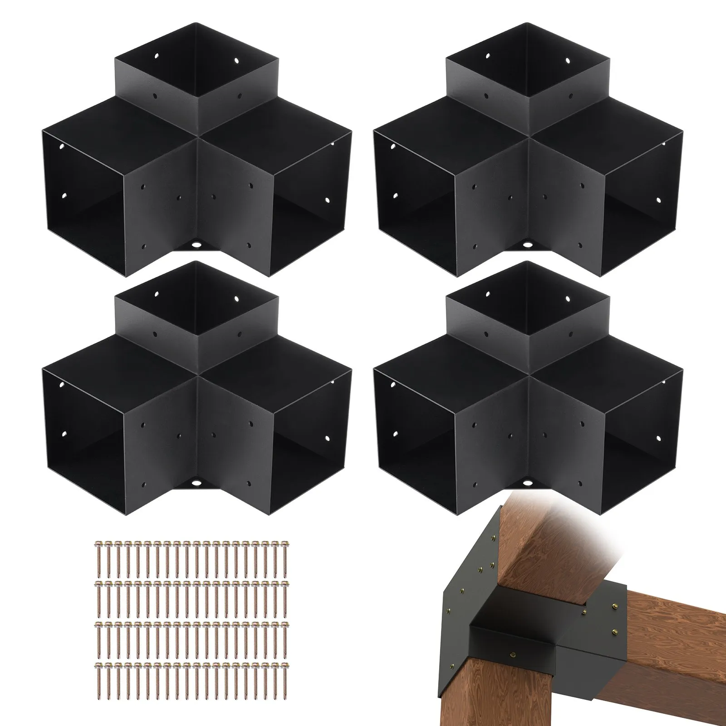 VEVOR Pergola Bracket Kit 6''x6''(Inner Size 5.6x5.6), 4pcs 3-Way Heavy Duty Corner Bracket,-$75