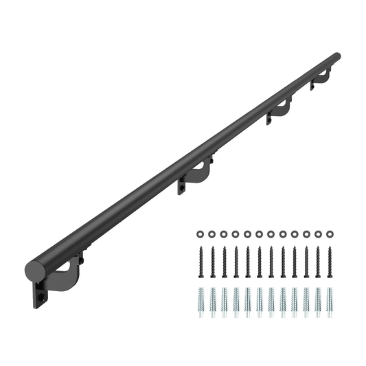 VEVOR Wall Mounted Stair Handrail, 10ft Pipe Staircase Handrail, Black Galvanized Aluminum,-$35
