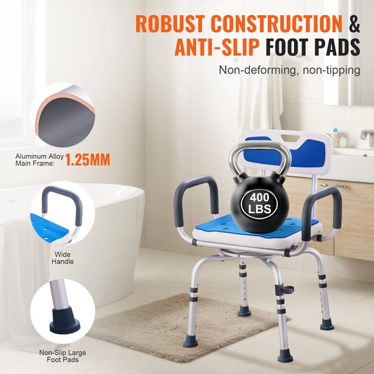 VEVOR Swivel Shower Chair 360 Degree, Adjustable Shower Seat with Armrests and Backrest,-$75