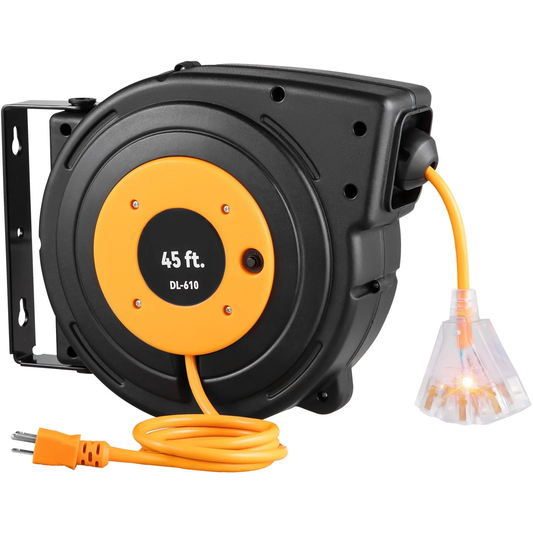 VEVOR Retractable Extension Reel, Heavy Duty 12AWG/3C SJTOW Power Cord 45 FT 12AWG,-$85