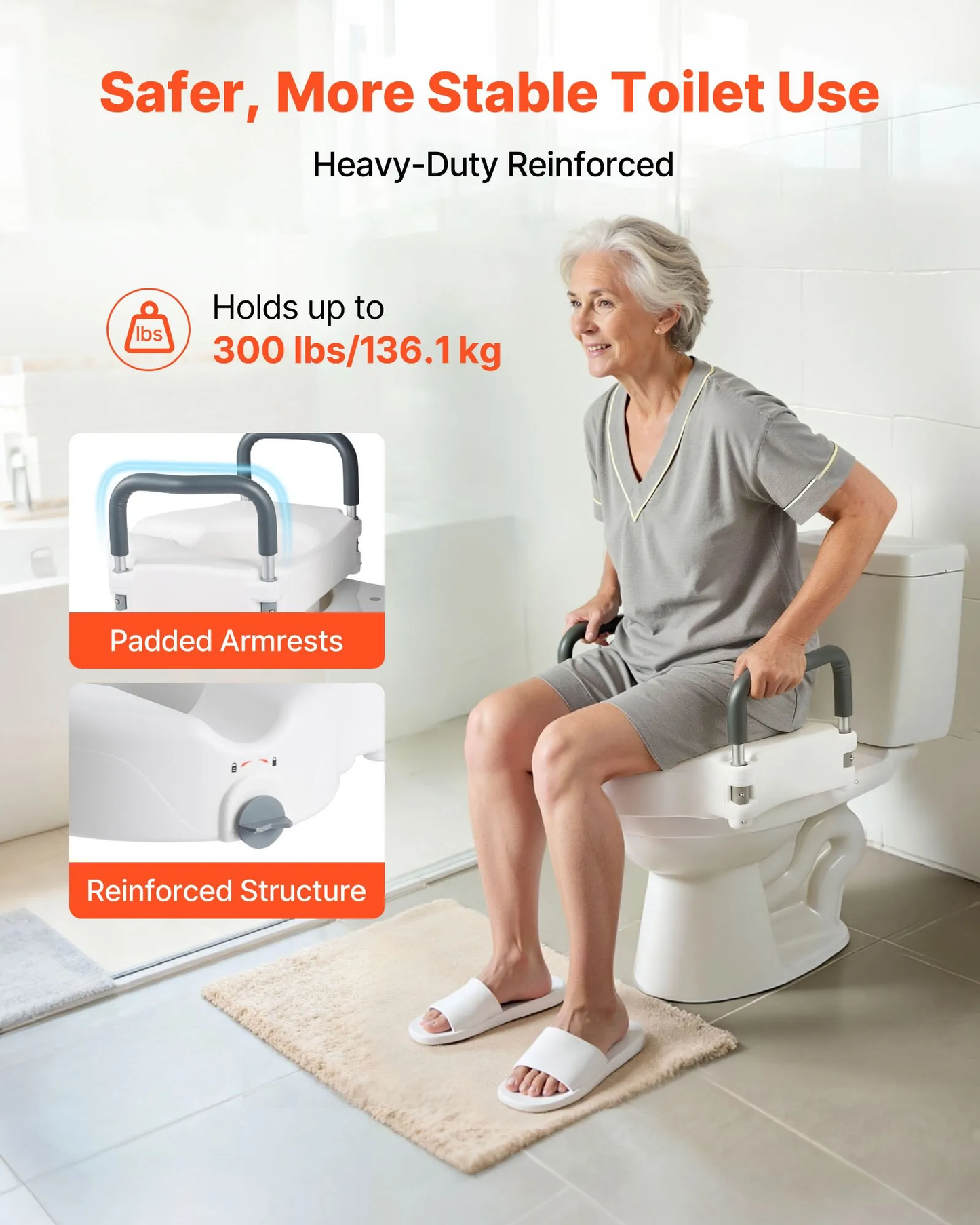 VEVOR Raised Toilet Seat with Arms, 300 lbs Load Capacity, 5-Inch Lift Height, Widened Commode,-$40