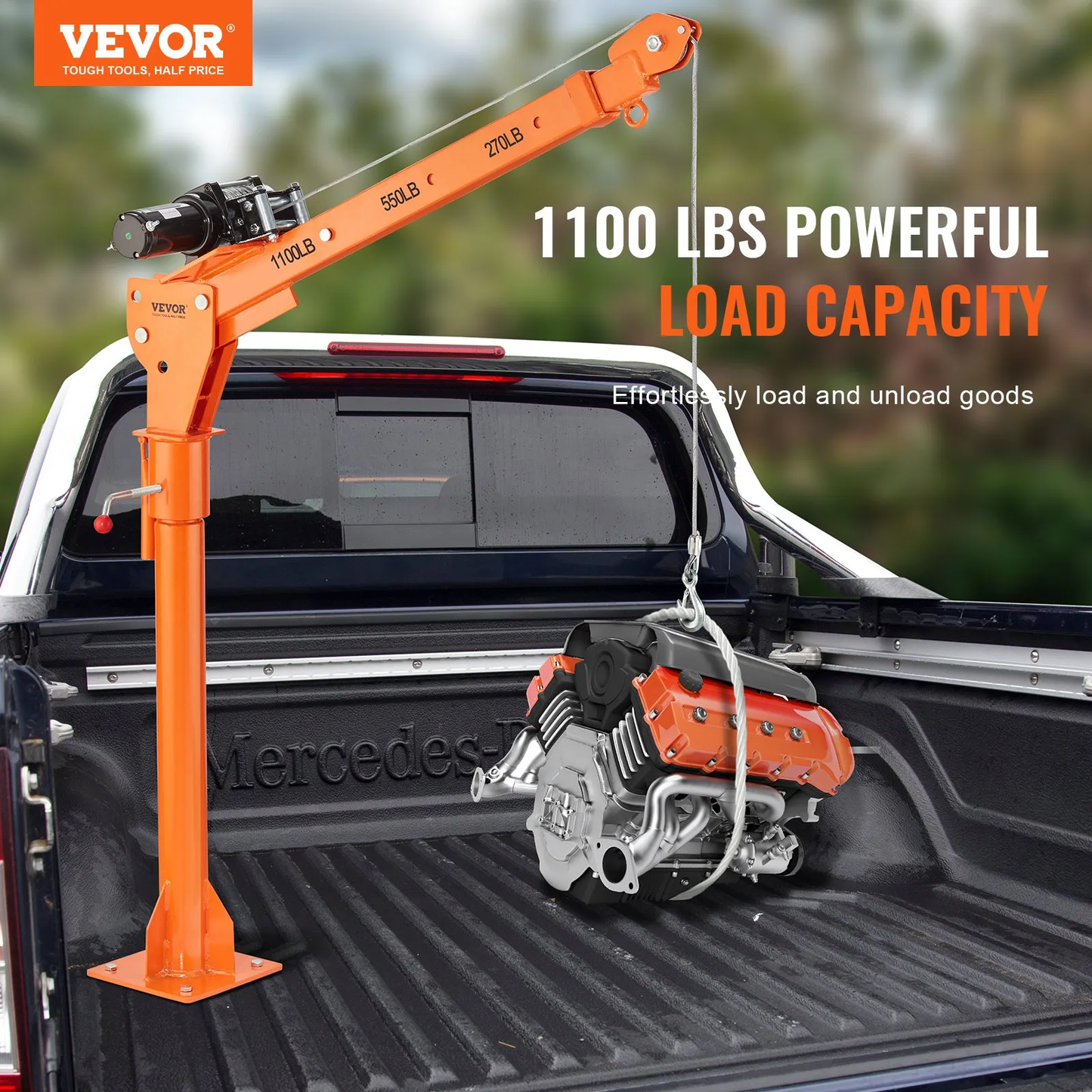 OPen Box VEVOR Electric Pickup Truck Crane, 1100 lbs Capacity, 360° Swivel, Truck Jib Crane Hoist,-$200