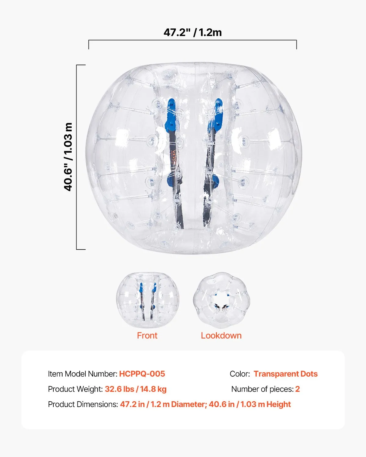 VEVOR Inflatable Bumper Balls 2-Pack, 4FT/1.2M Body Sumo Zorb Balls for Teen & Adult,-$135