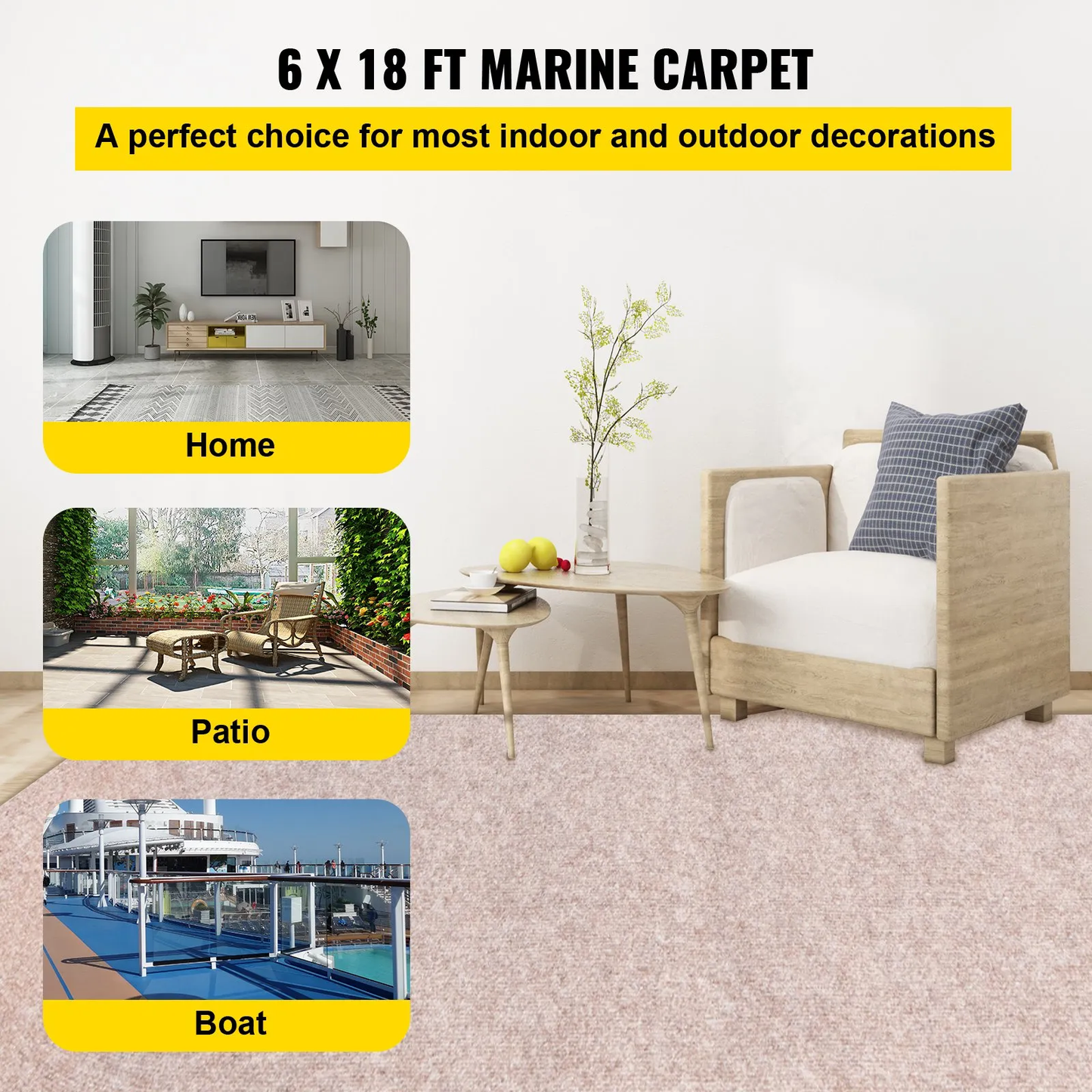 VEVOR Boat Carpet 6x18 feet, Marine Carpet for Boats, Waterproof Light Brown Indoor Outdoor,-$70