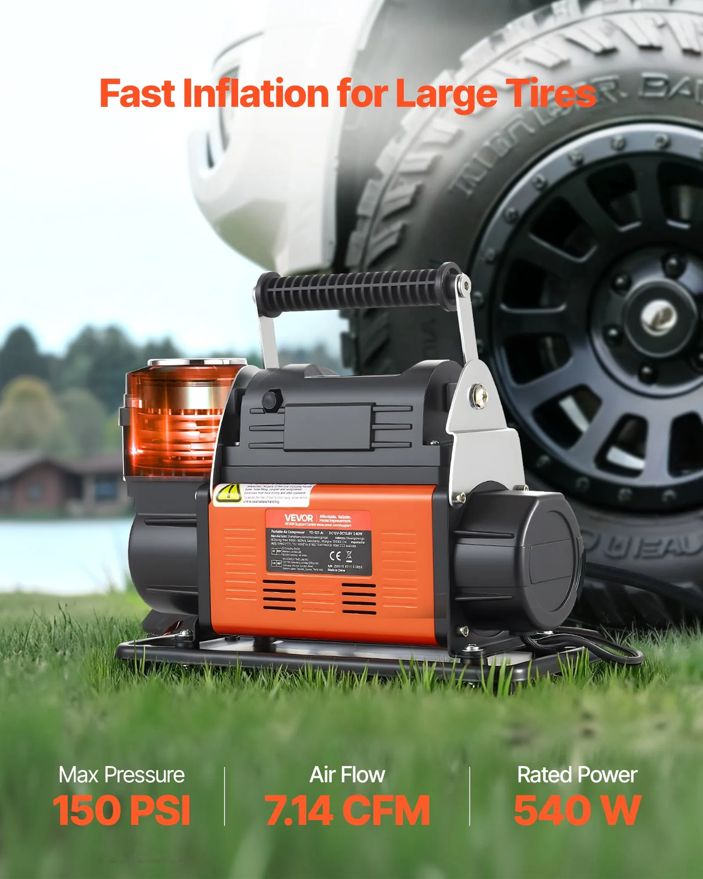 VEVOR 12V Heavy Duty Air Compressor, Auto-Stop Portable Tire Inflator with LCD Digital Display,-$110