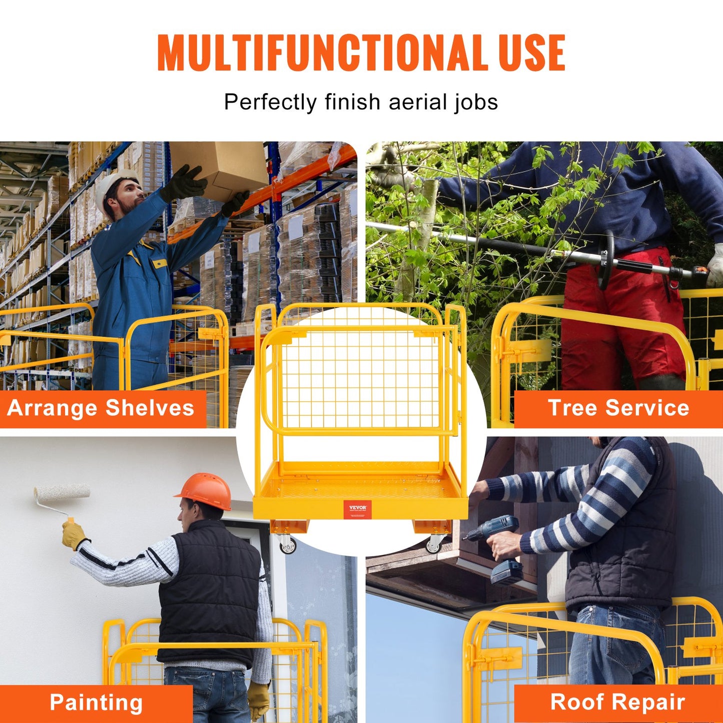 BNIB-VEVOR Forklift Safety Cage, 1200 lbs Load Capacity, 36 x 36 inches Folding Forklift Work Platform,-$220