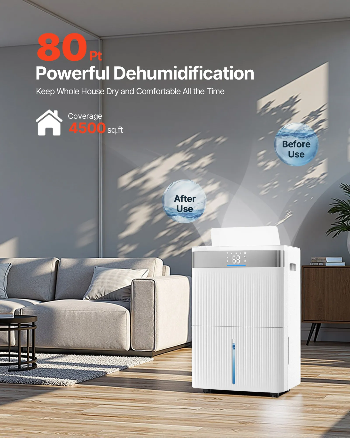 VEVOR 80 Pints Dehumidifier for Home & Basement, Drain Hose for Commercial & Industrial Use,-$180