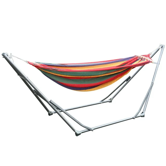 BNIB-kluokesi Double Hammock with Space Saving Metal Stand and Carrying Bag, Indoor Hammock Stand