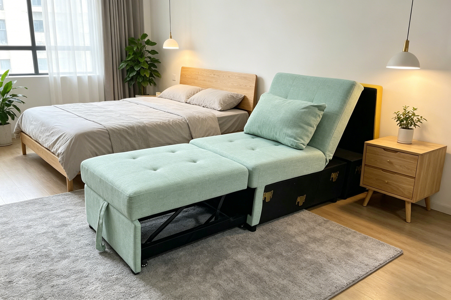 Brand New Assemble POVISON Chair Bed Sleeper, 3-in-1 Convertible Sofa Chair W/ Adj(Light Green),-$500/pair