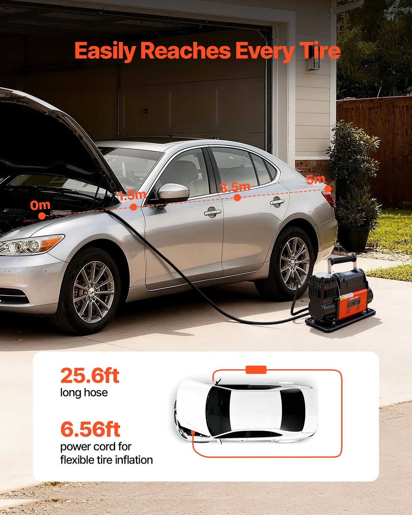 VEVOR 12V Heavy Duty Air Compressor, Auto-Stop Portable Tire Inflator with LCD Digital Display,-$110