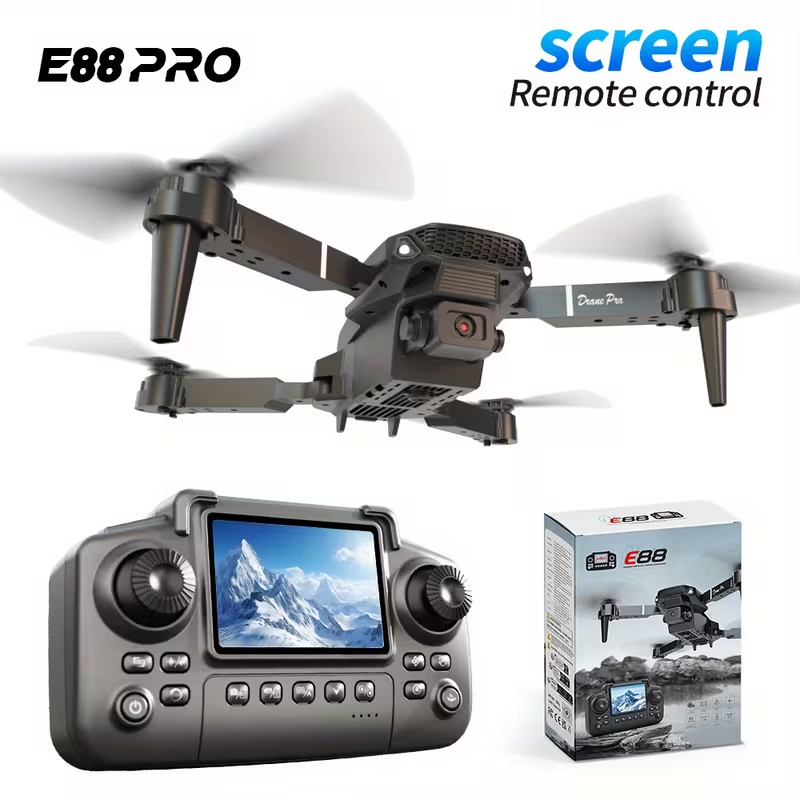 Brand New 2025 New E88 Screen-Controlled Drone, equipped with dual electric cameras, 480P (Black),-$35