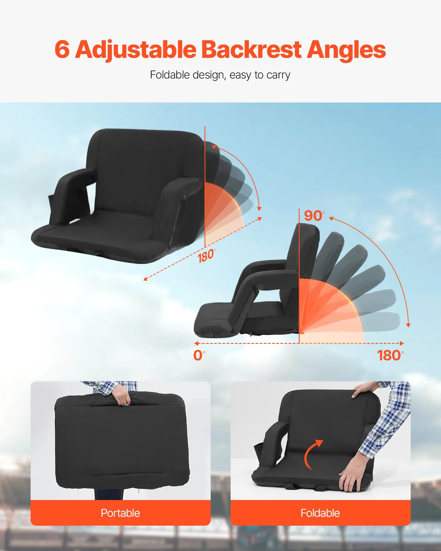 VEVOR Stadium Seat with Back Support, Wide Bleacher Seat Backs, Folding Padded(2 Set),-$55