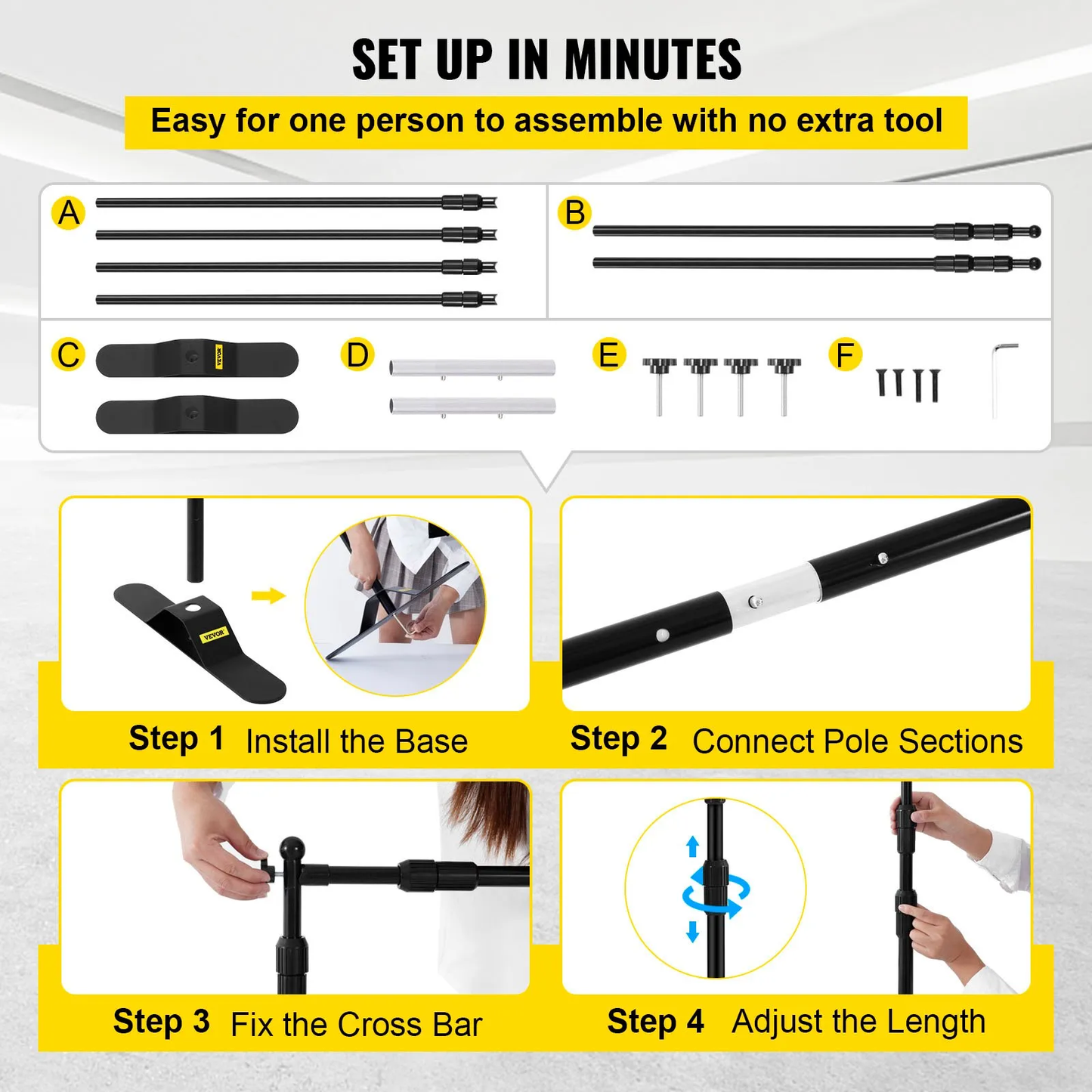 VEVOR Backdrop Banner Stand 8 x 8 Ft Adjustable Heavy Duty Background Stand with 1 Bag, -$40