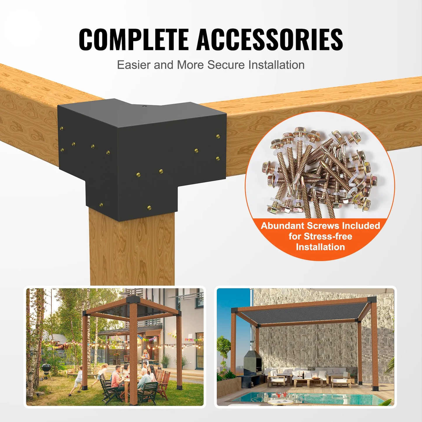 VEVOR Pergola Bracket Kit 6''x6''(Inner Size 5.6x5.6), 4pcs 3-Way Heavy Duty Corner Bracket,-$75