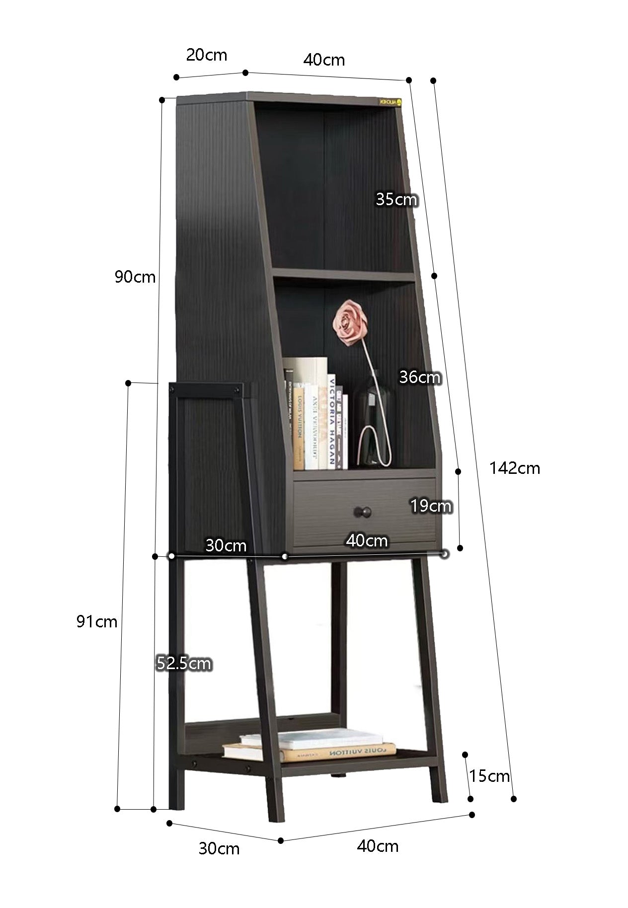 BNIB- Modern Slim 3-Tier Ladder Shelf w/1 Drawer, Freestanding Storage Shelves (Black),-$60
