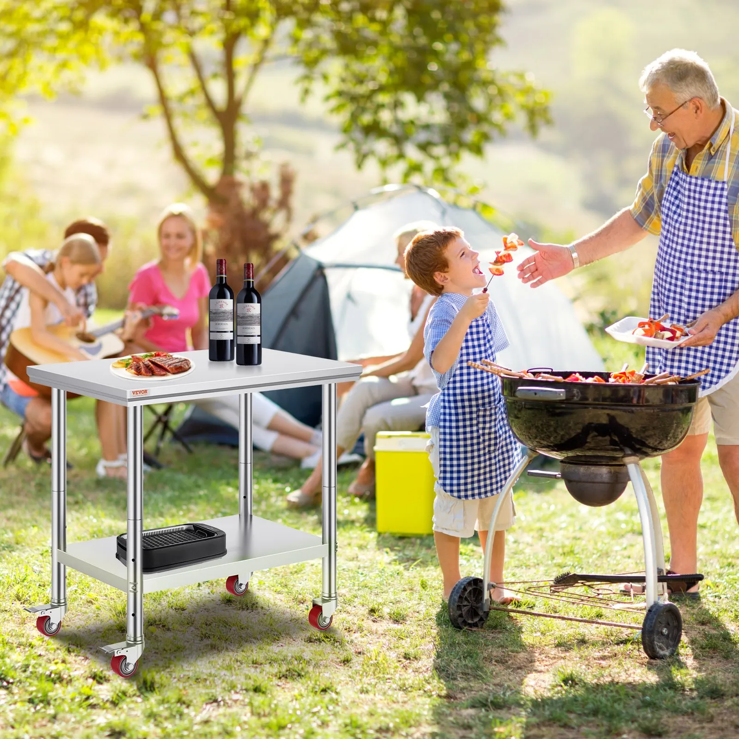VEVOR Stainless Steel Work Table 35 x 24 x 33 Inch, 700 LBS Load Capacity with 4 Wheels,-$120