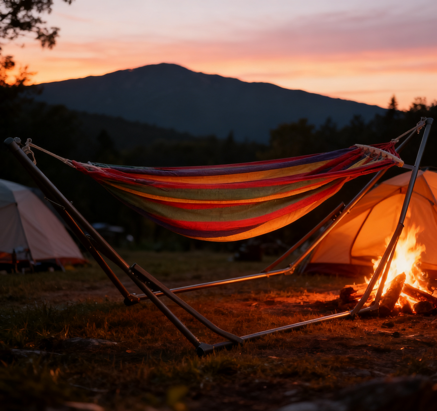 BNIB-kluokesi Double Hammock with Space Saving Metal Stand and Carrying Bag, Indoor Hammock Stand