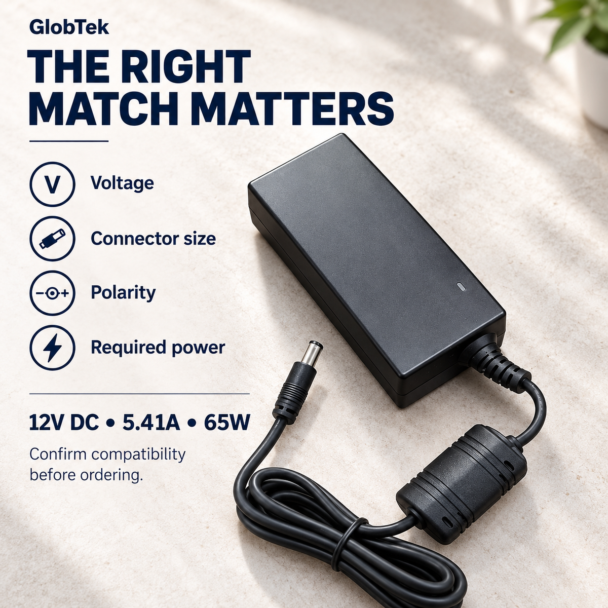 Brand New GlobTek 65W Power Adapter-12V DC,5.41A,-$15