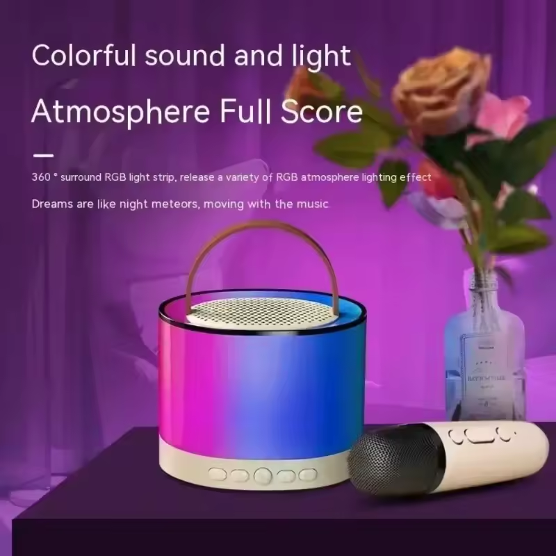 BNIB-K52 Wireless Bluetooth Speaker, 4-in-1 Microphone RGB Music Player Karaoke Machine
