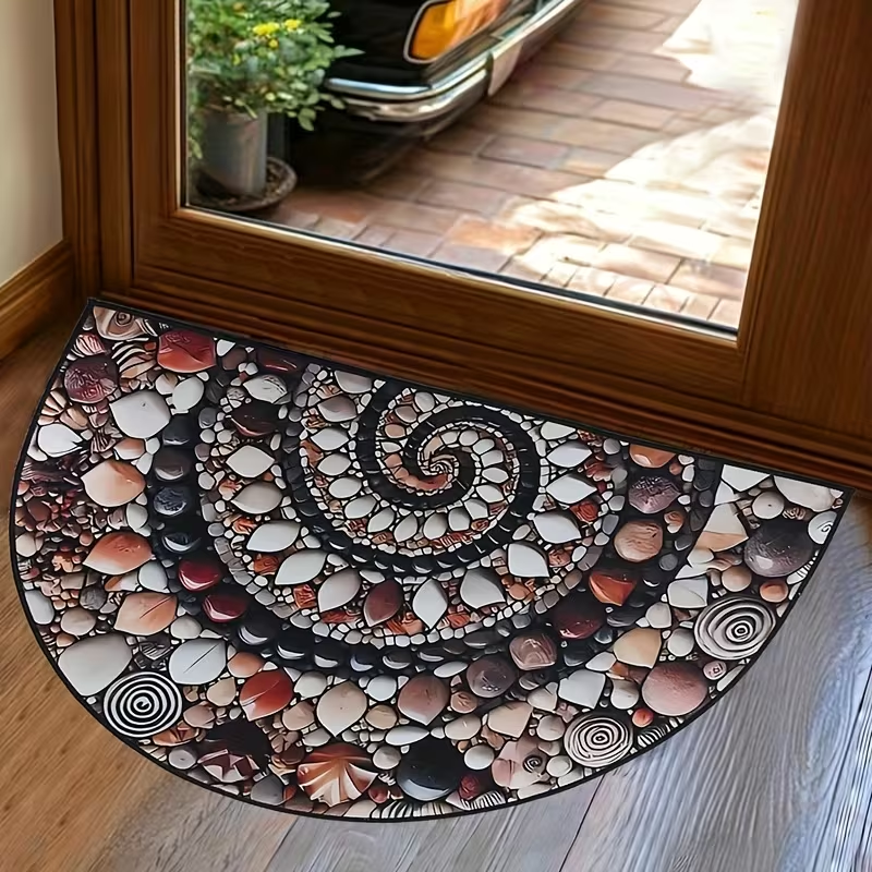 BNIB-2D flat design,40x60cm, pebble crystal velvet doormat, semi-circular home decorative floor mat ,-$5