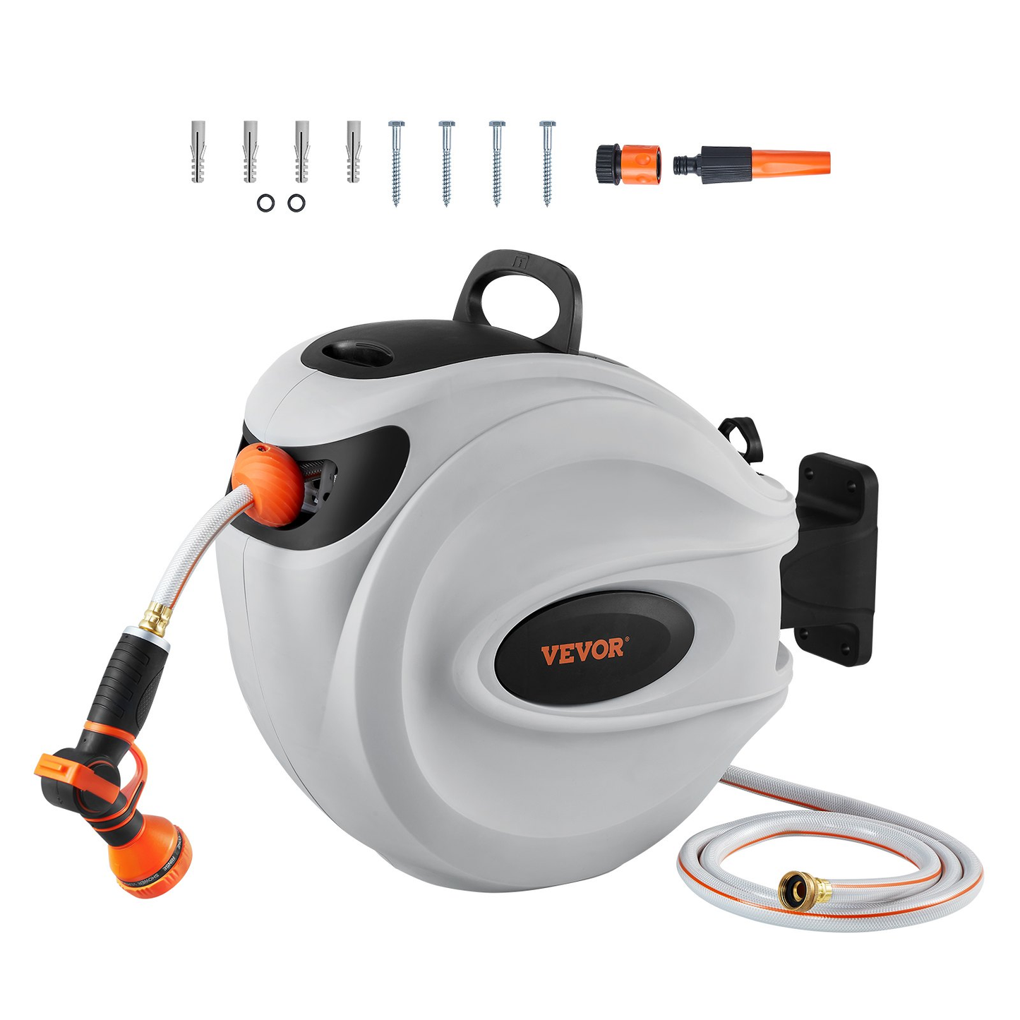 VEVOR Retractable Hose Reel, 65 ft x 5/8 inch, 180° Swivel Bracket Wall-Mounted, Garden Water Hose Reel,-$85