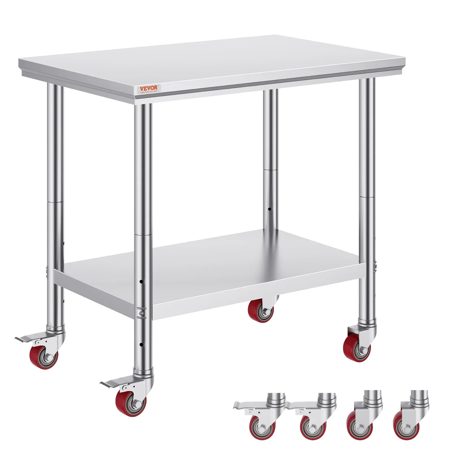 VEVOR Stainless Steel Work Table 35 x 24 x 33 Inch, 700 LBS Load Capacity with 4 Wheels,-$120