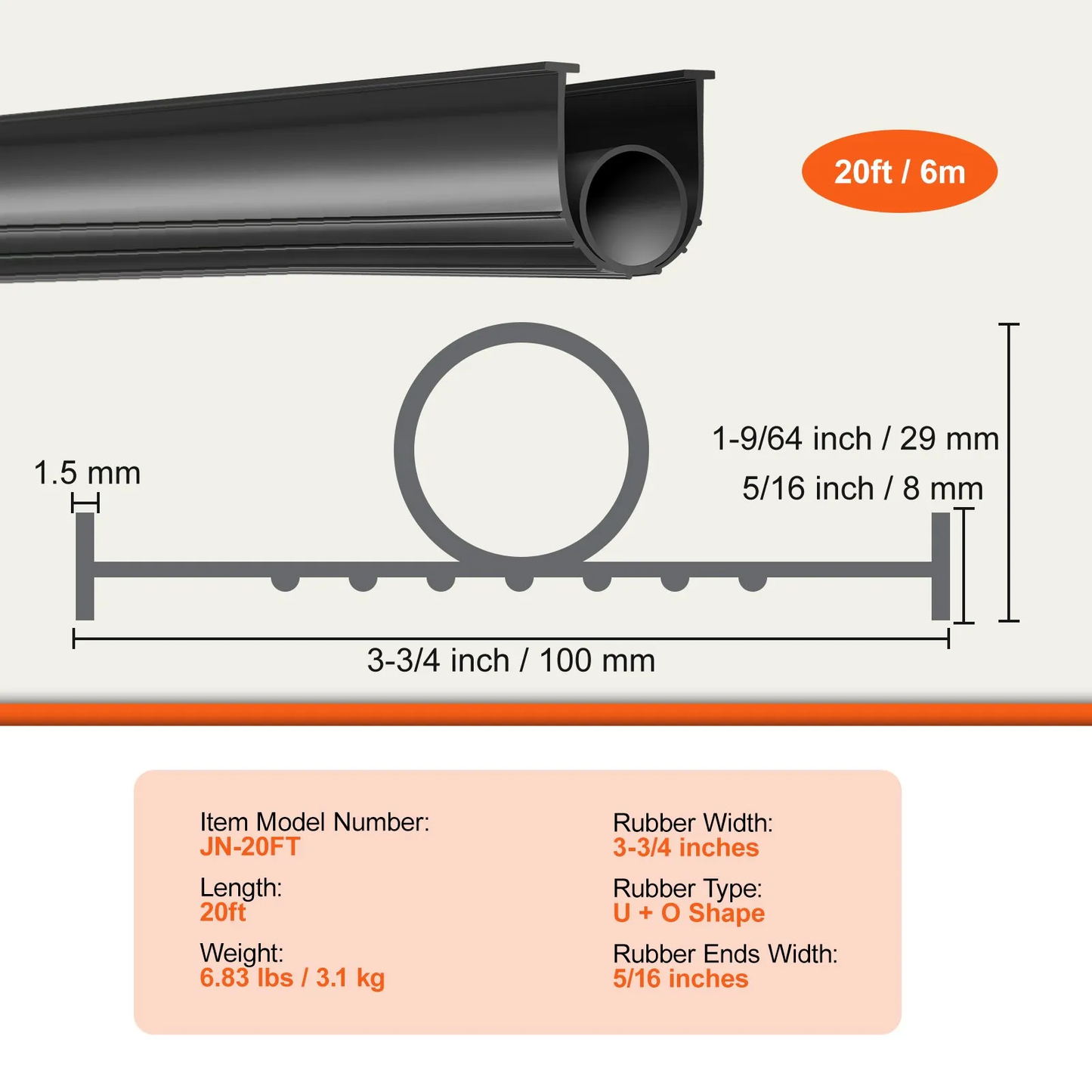 VEVOR Garage Door Seals Bottom Rubber, U Shape +O Ring Combination Garage Door Bottom Weather Seal,-$18