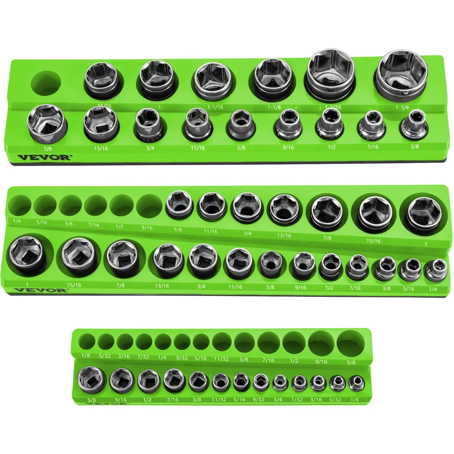 VEVOR 3-Pack SAE Magnetic Socket Organizers, 1/2-inch, 3/8-inch, 1/4-inch Drive Socket Holders Hold 68 Sockets