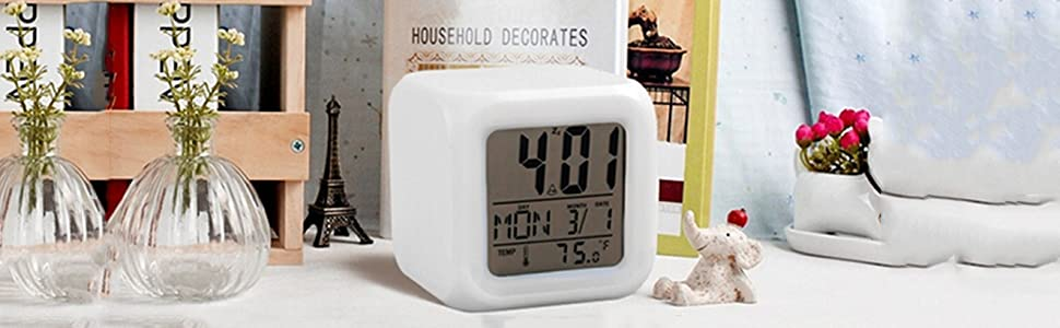 BNIB-‎vinmax Digital Alarm Thermometer Night Glowing Cube 7 Colors Clock LED Change LCD for Bedroom Child,-$8