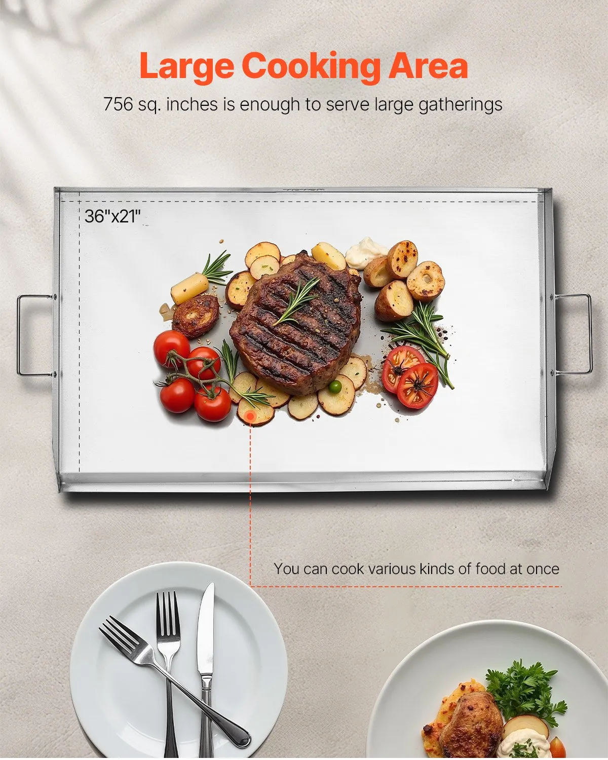 VEVOR Stainless Steel Griddle, 36x22 inch Universal Flat Top Rectangular Plate, Gas Grill Griddle,-$100