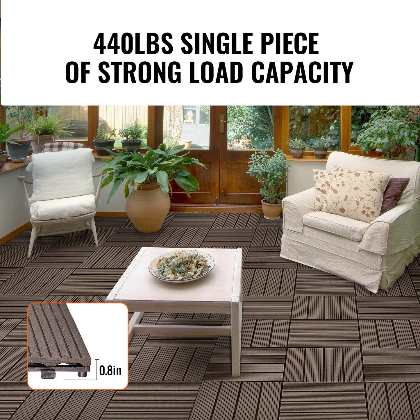 VEVOR Interlocking Deck Tiles Plastic Wood, 27 Pack,12"x12" 27 sq. ft All Weather Outdoor Flooring