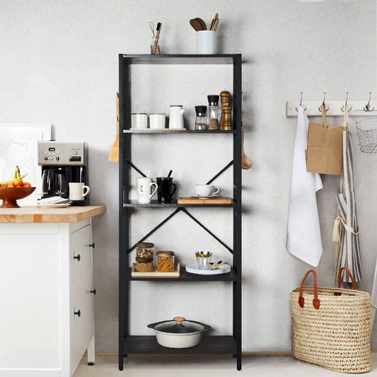 Brand New Vintage 5-Tier Bookshelf Organizer/Rustic wood and Metal Storage Rack -$75（black）