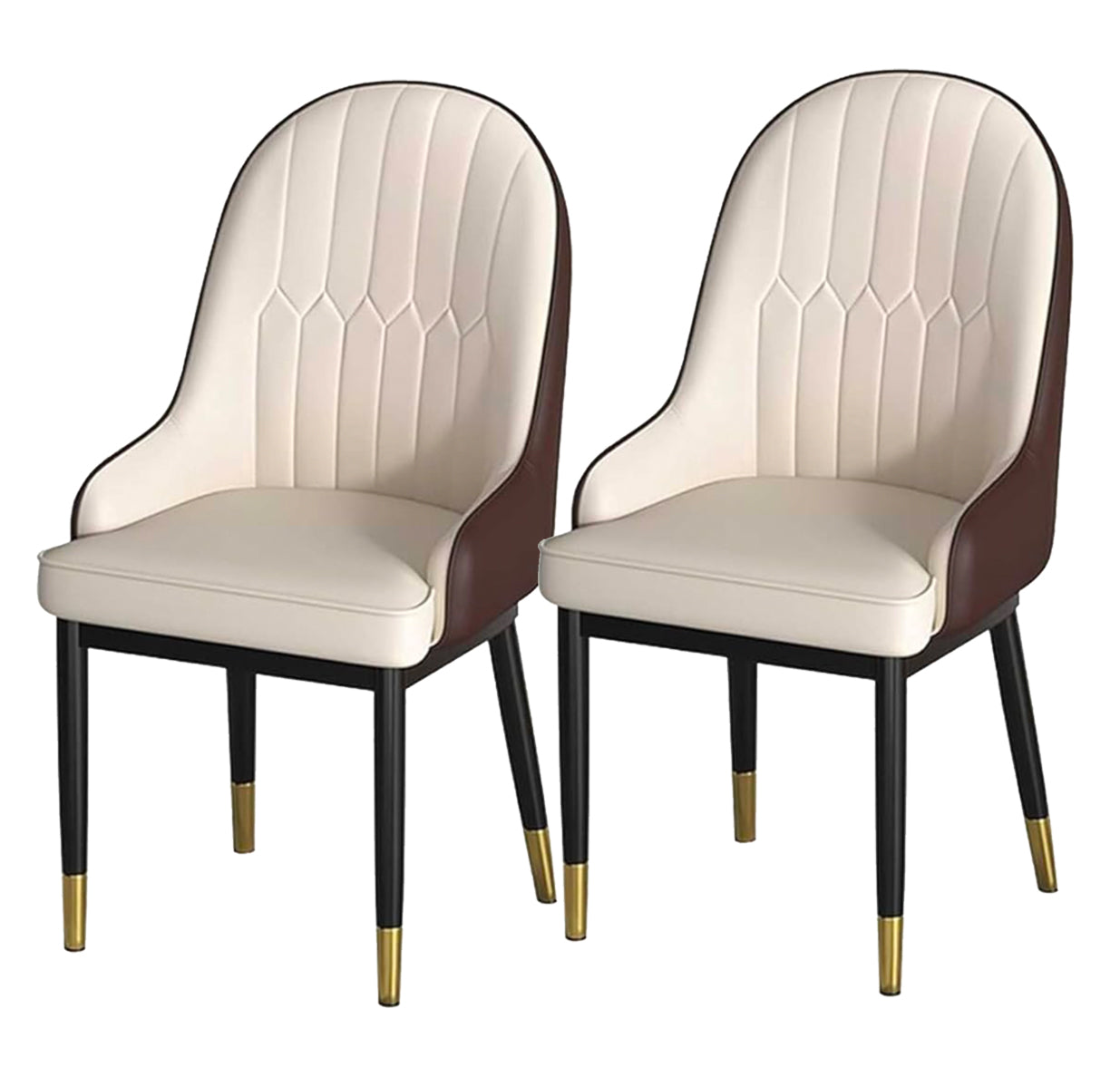 BNIB-Modern Dining Chairs, PU Leather Upholstered Backrest Chiairs w/Metal Legs (White & Brown
