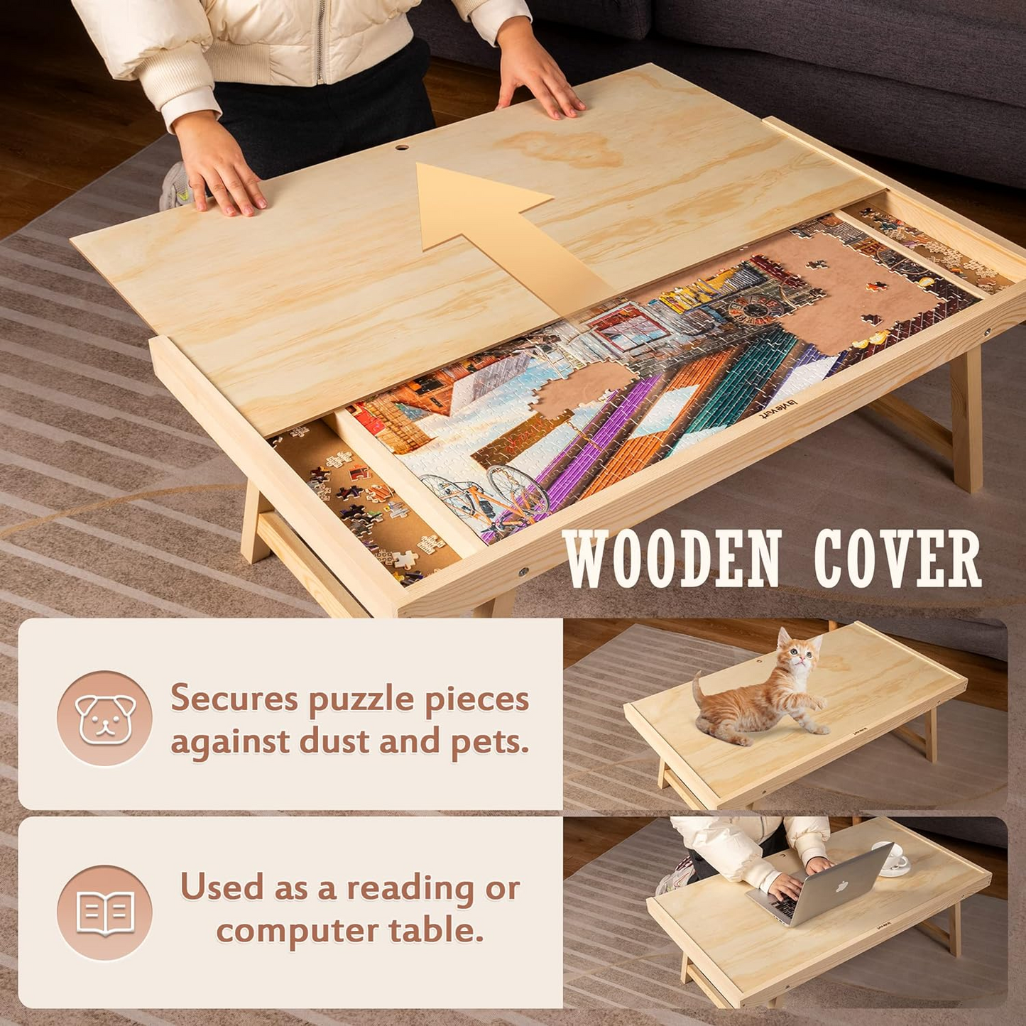 Puzzle table with wood cover, collapsible non slip surface puzzle up to 1000 pieces，-$50 each