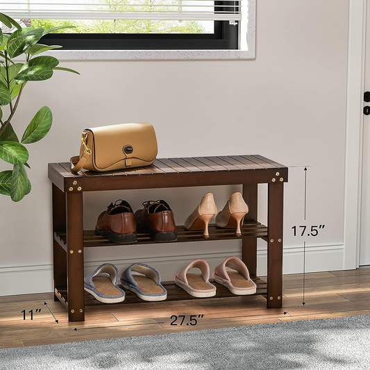 BNIB-Bamboo Shoe Rack Bench, 3-Tier Sturdy Shoe Bench, Holds up to 300 LBS，-$45