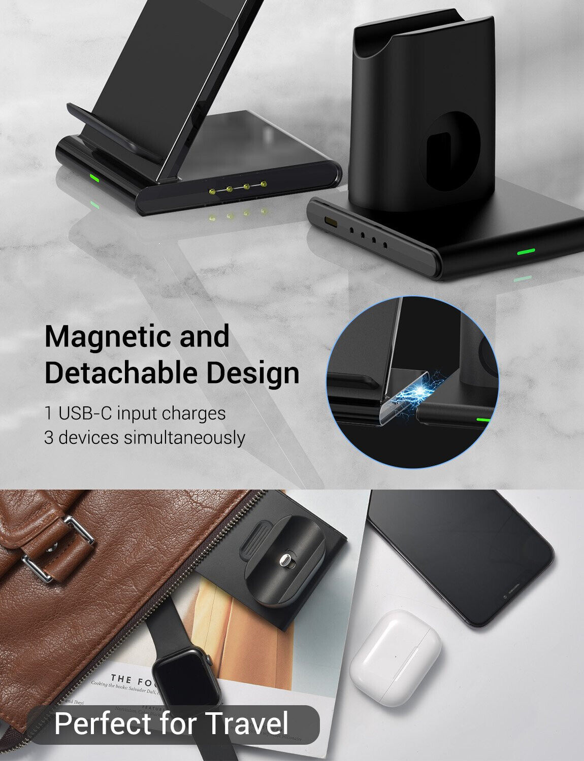 Brand New-Seneo 3 in 1 Fast Wireless Charger Stand，Wave Stand MODEL: PA191B,- $25