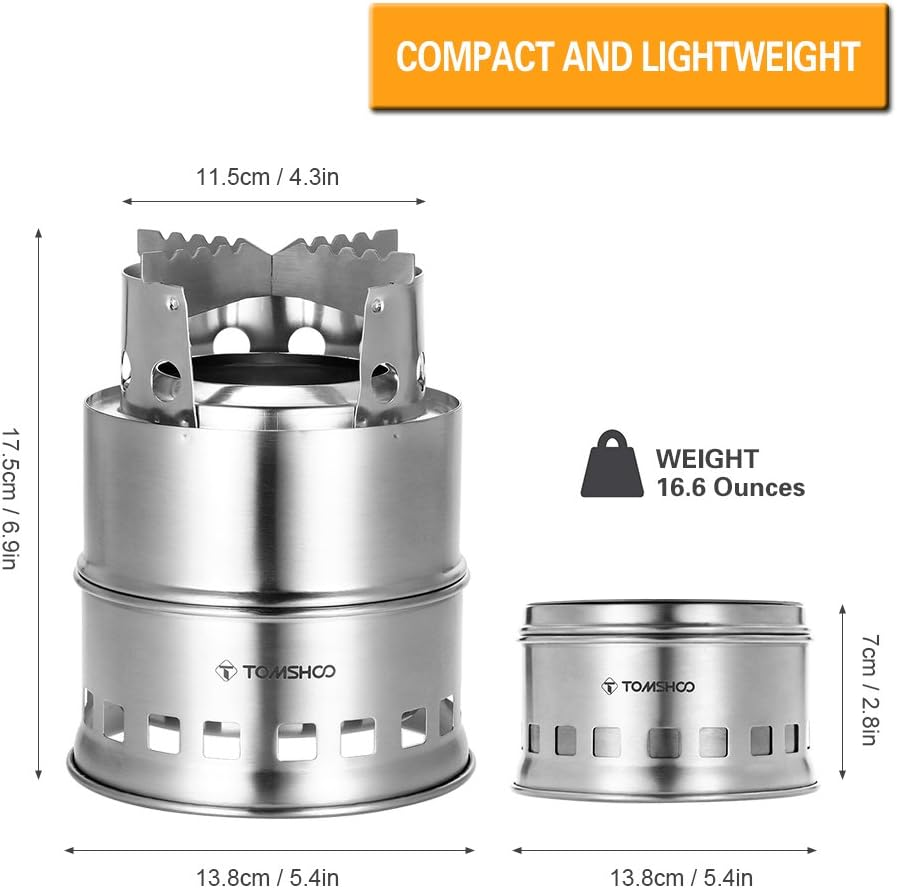 BNIB Camping Wood Stove, Can Burn Dry Branches or Alcohol, Collapsible SS Backpack Stove