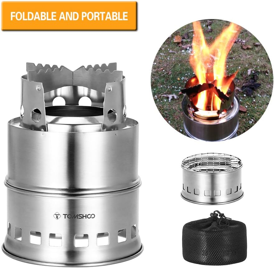 BNIB Camping Wood Stove, Can Burn Dry Branches or Alcohol, Collapsible SS Backpack Stove