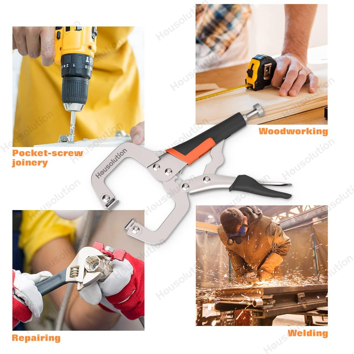 Brand New-Housolution C-clamp with swivel pad, [3-piece pack] 6-inch heavy duty black and orange, -$15/3pcs