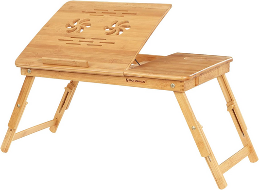 Brand New-Bamboo Laptop Desk, Serving Bed Tray, Breakfast Table Tilting Top with Drawer,-$40