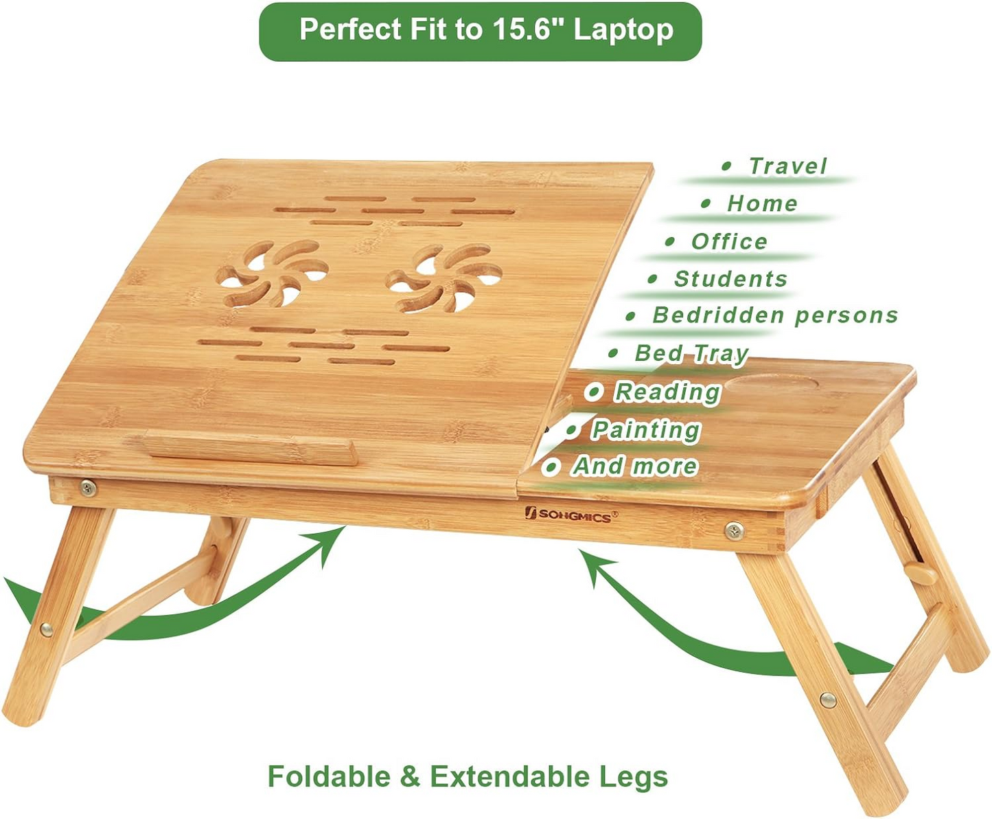 Brand New-Bamboo Laptop Desk, Serving Bed Tray, Breakfast Table Tilting Top with Drawer,-$40