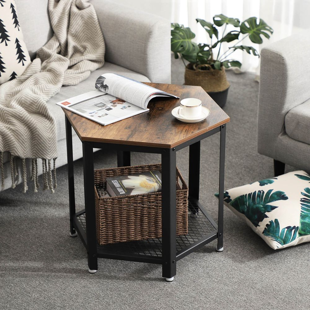 Brand New Side Table,industrial End Table, Bedside Tablein Living Room Ofhce, Stable Metal Frame and Mesh Shelf