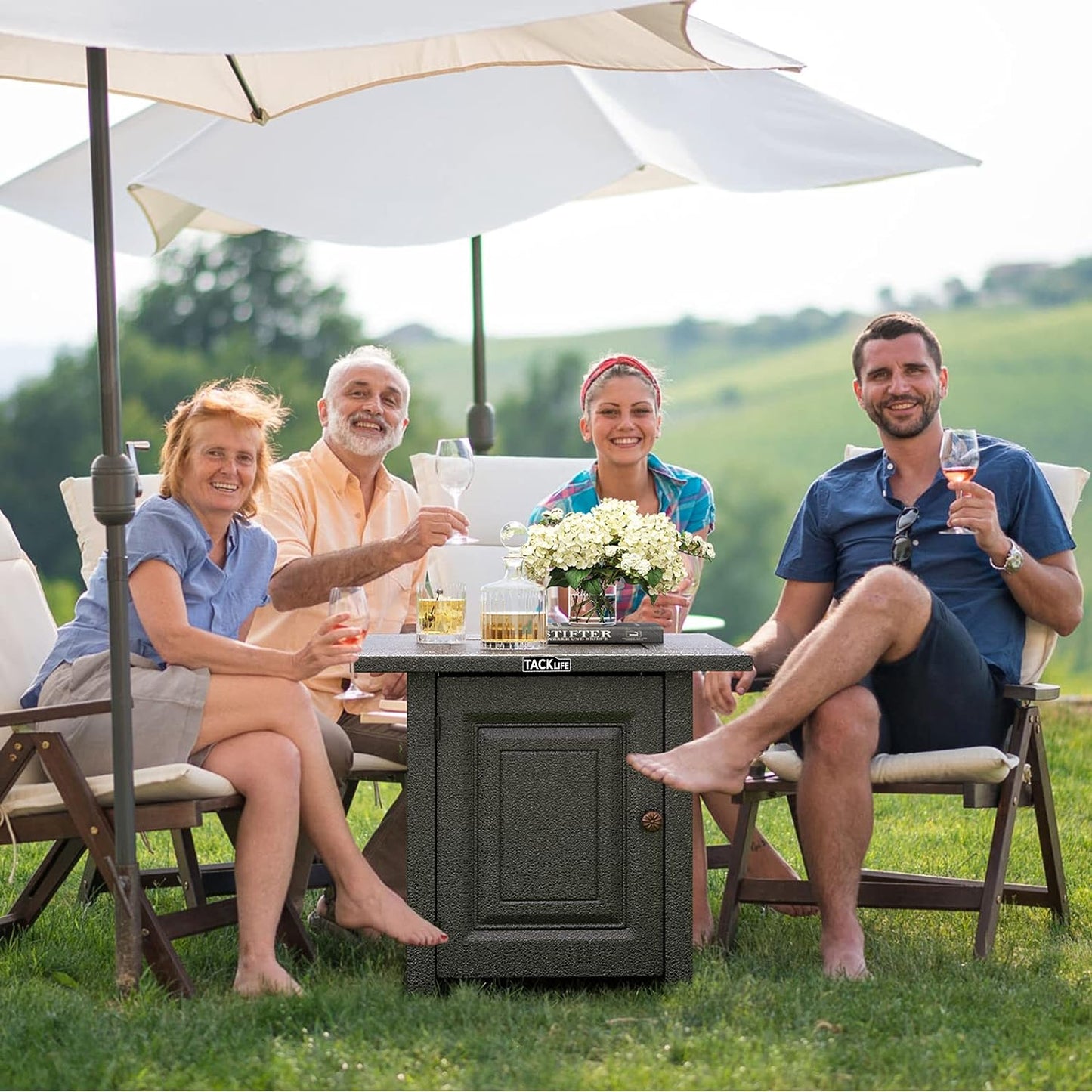 BNIB-TACKLIFEE Gas Propane Fire Pit Table,28" Outdoor Companion, Auto-Ignition, Adjustable Flame