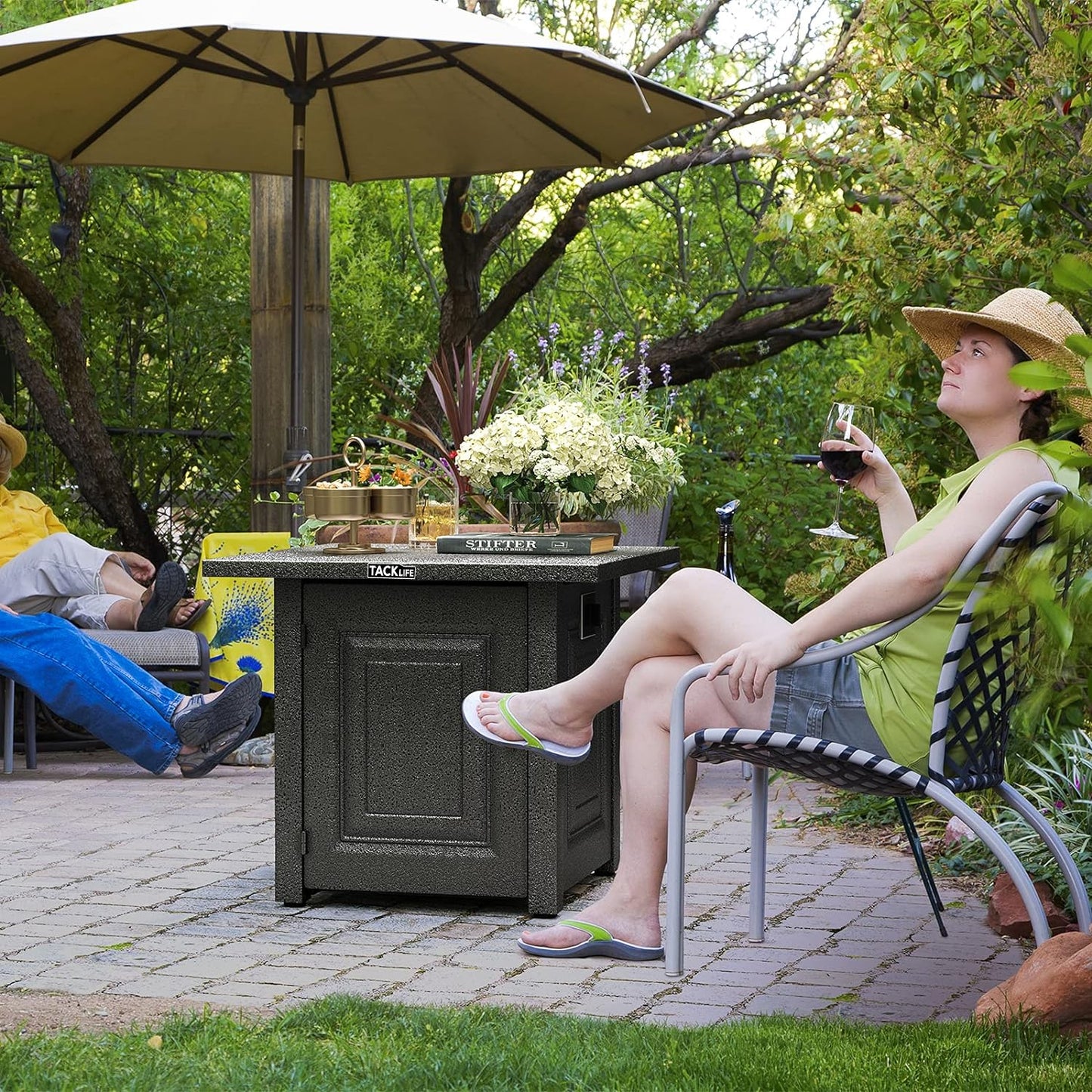 BNIB-TACKLIFEE Gas Propane Fire Pit Table,28" Outdoor Companion, Auto-Ignition, Adjustable Flame