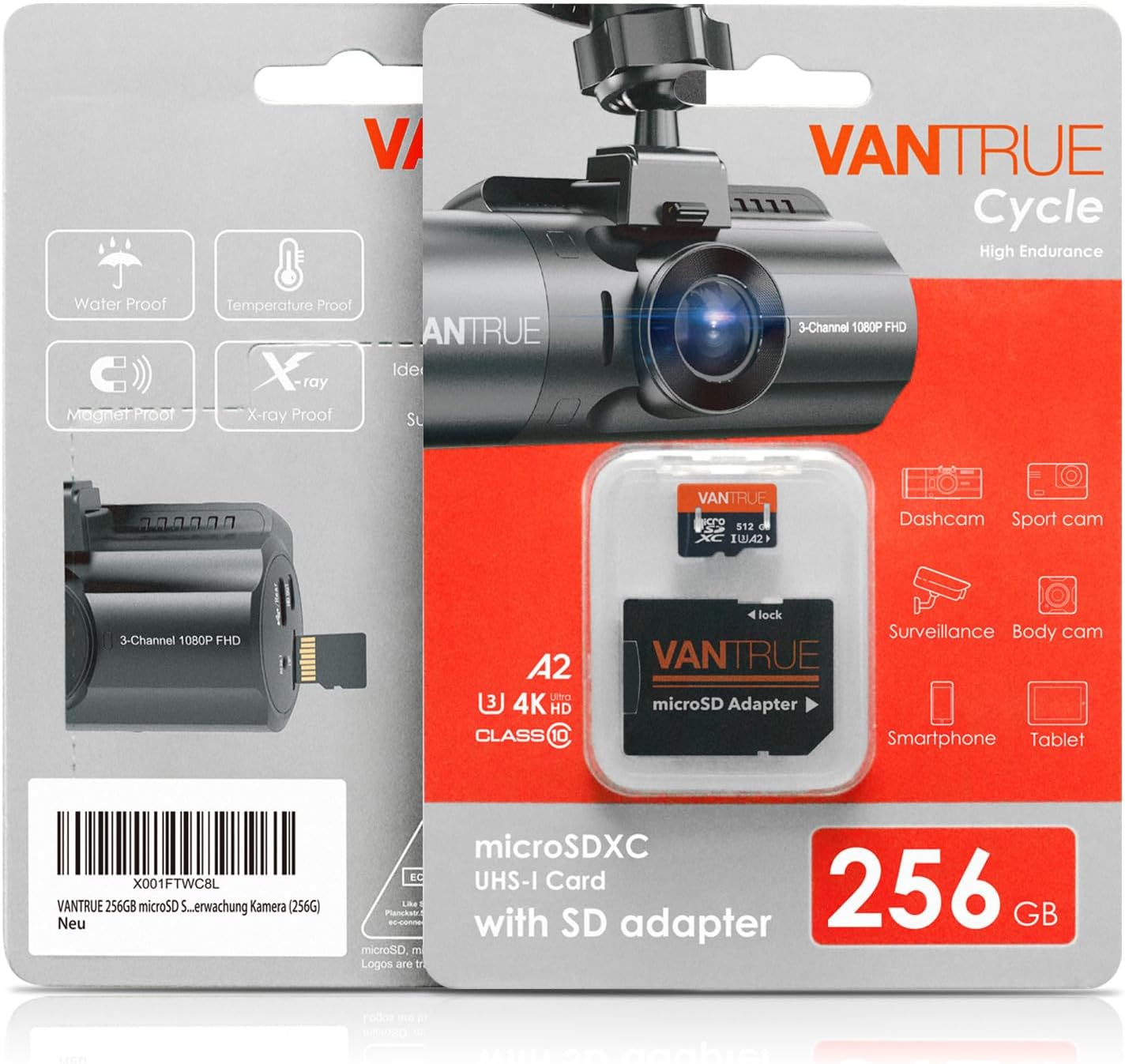 BNIB-Vantrue 256GB microSDXC Card, USH-I U3 Memory Card with Adapter Meet 4k UHD Video Recording -$55