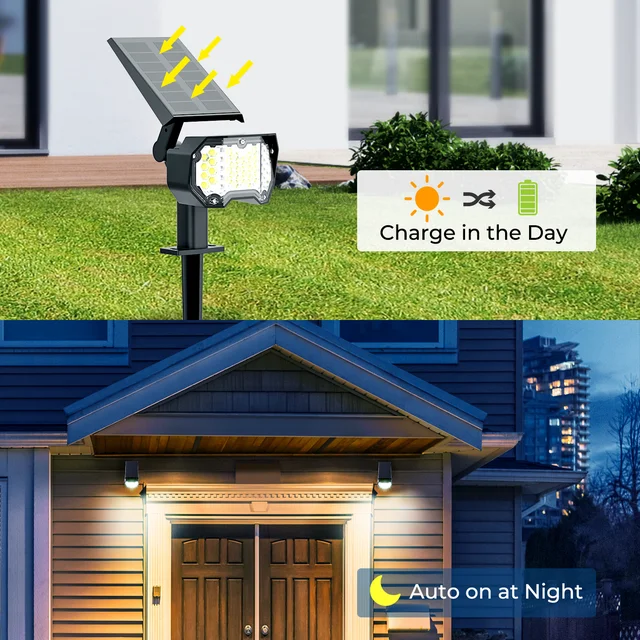 BNIB-TeamMe Solar Landscape Spotlights, 35 LEDs Outdoor Solar Lights, IP67 Waterproof, (2 Pack)
