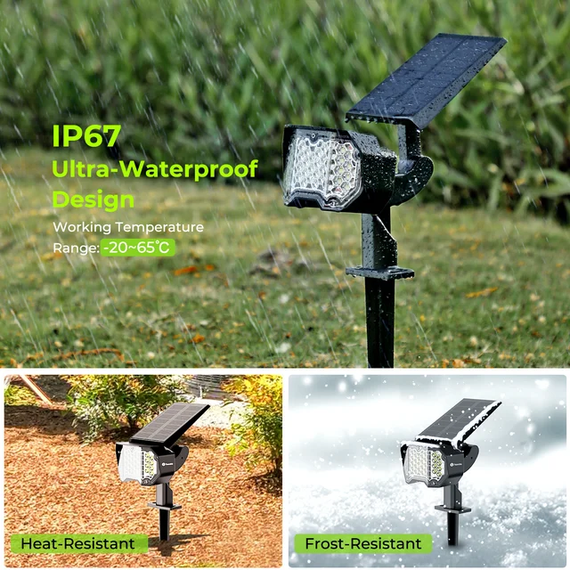 BNIB-TeamMe Solar Landscape Spotlights, 35 LEDs Outdoor Solar Lights, IP67 Waterproof, (2 Pack)