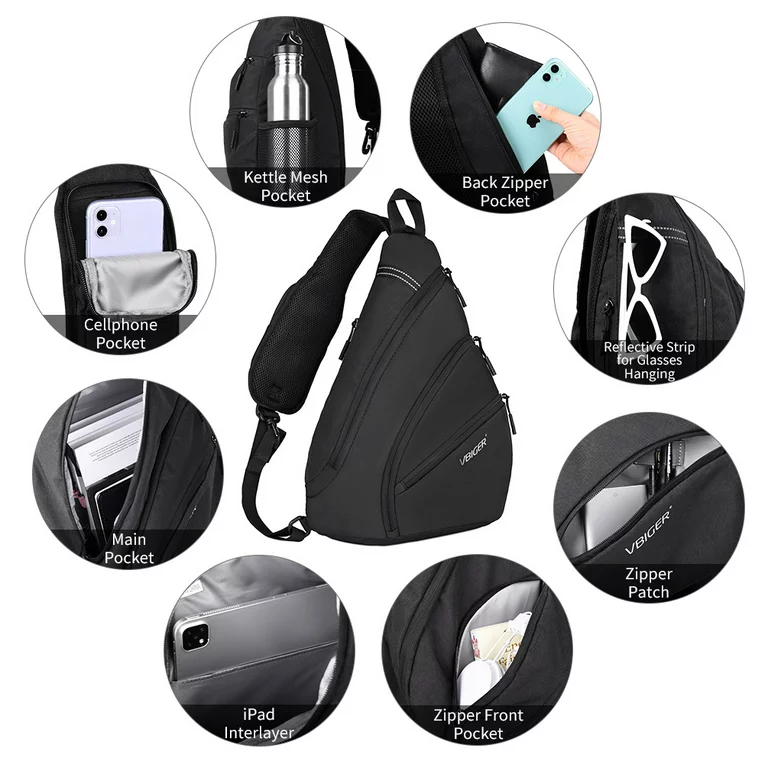 Brand New Vbiger Sling Bag Chest Shoulder Backpack Crossbody Bag with RFID Blocking Pocket, Black , -$25