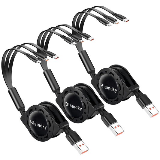 BNIB-3 Pack 3 in 1 Multi USB Retractable Charger Cable,3A Multiple Charging Cord Adapter